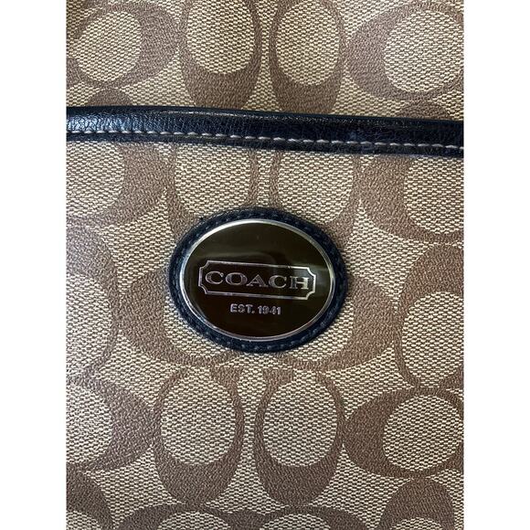 COACH F19816 LARGE TAN, BROWN PVC SIGNATURE PRINT HANDBAG - Picture 6 of 16